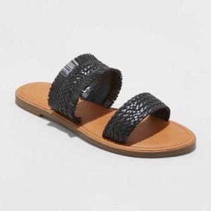UNIVERSAL THREAD Women's Elizabeth Wide Width Woven Slide Sandals - Black 9W